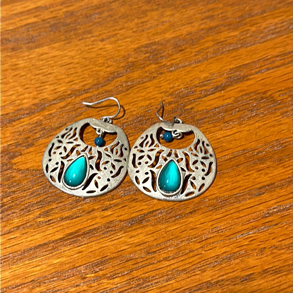 Silver and green earrings